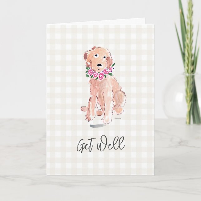 Wasserfarben Hunde Blume erhalten Brunnen Gingham  Karte (Vorderseite)