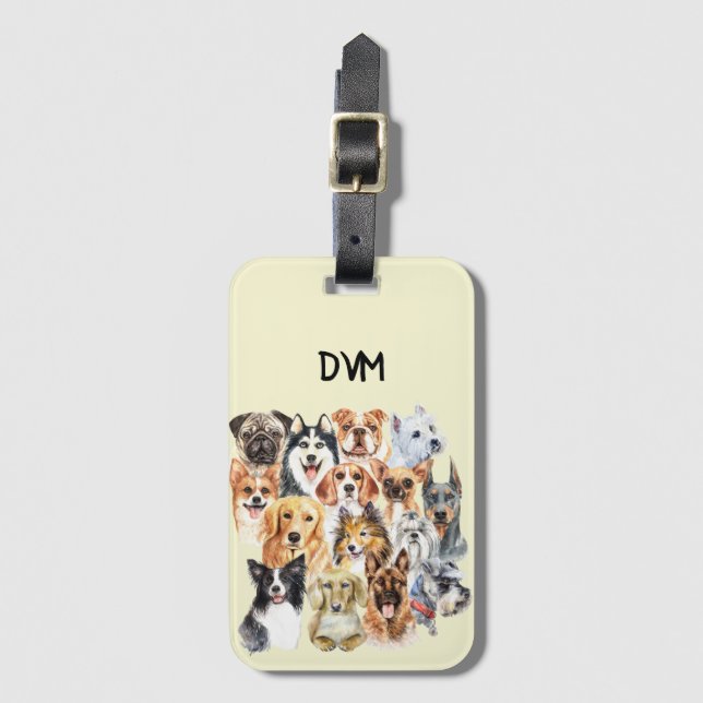 Wasserfarben Hunde Rassen Collage Personalisiert Gepäckanhänger (Vorderseite Vertikal)
