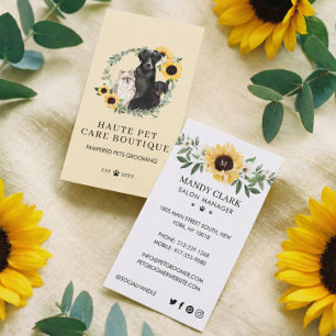 Wasserfarben Hunde Sonnenblumen Blumenkranz Pflege Visitenkarte