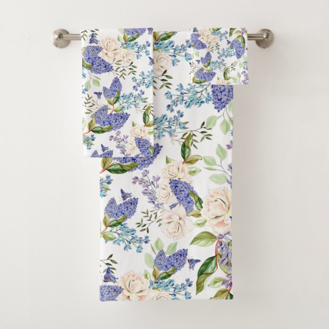 Wasserfarben-Hydrangea und Rose-Blume Badhandtuch Set (Insitu)