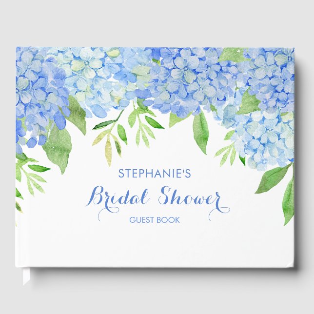 Wasserfarben Hydrangeas Blauer Brautparty Gästebuch (Vorderseite)