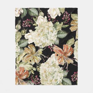 Wasserfarben-Hydrangeas-Lilien: Blumenmuster Fleecedecke