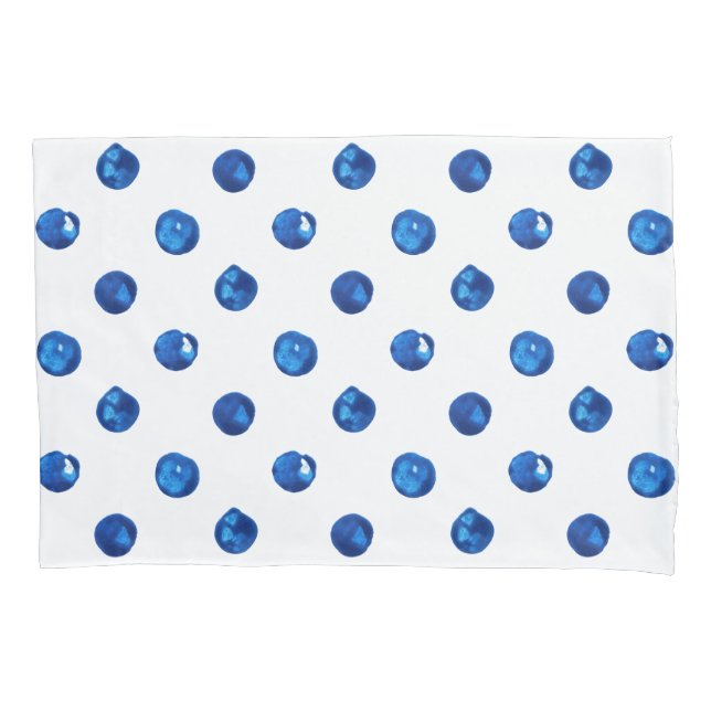 Wasserfarben-Indigoblau-Polka-Punktmuster Kissenbezug (Vorderseite-Links)