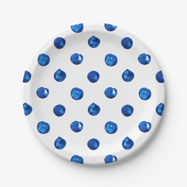 Wasserfarben-Indigoblau-Polka-Punktmuster Pappteller (Vorderseite)