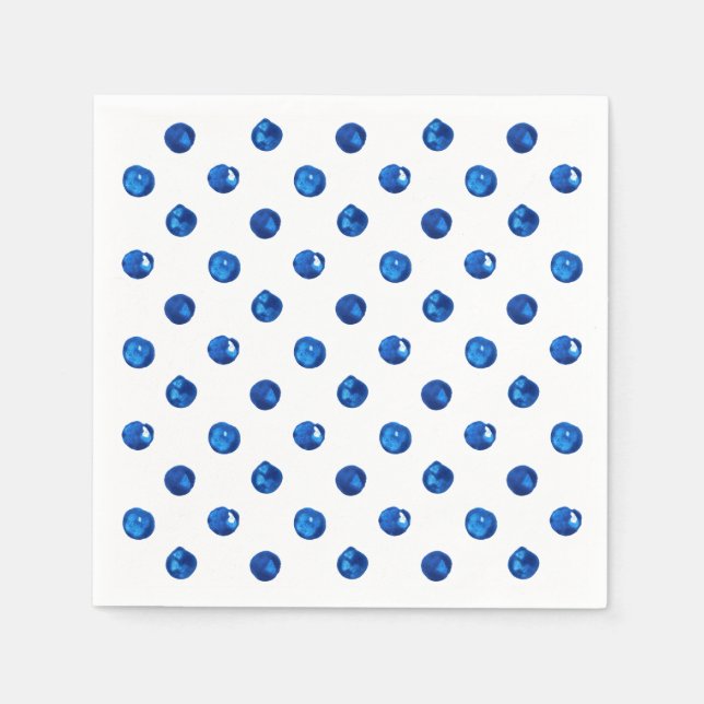 Wasserfarben-Indigoblau-Polka-Punktmuster Serviette (Vorderseite)