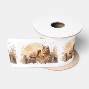 Wasserfarben-Ingwer-Katze auf Hay Satinband