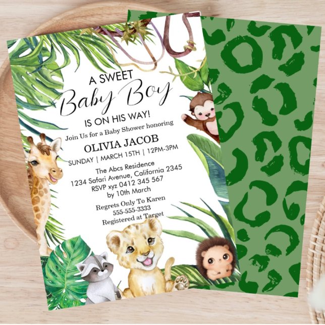 Wasserfarben Jungle Safari Tiere Boy Baby Dusche Einladung (Von Creator hochgeladen)