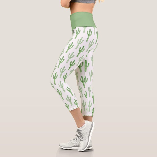 Wasserfarben-Kakteen-Muster Capri Leggings (Links)