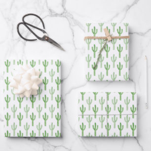 Wasserfarben-Kakteen-Muster Geschenkpapier Set