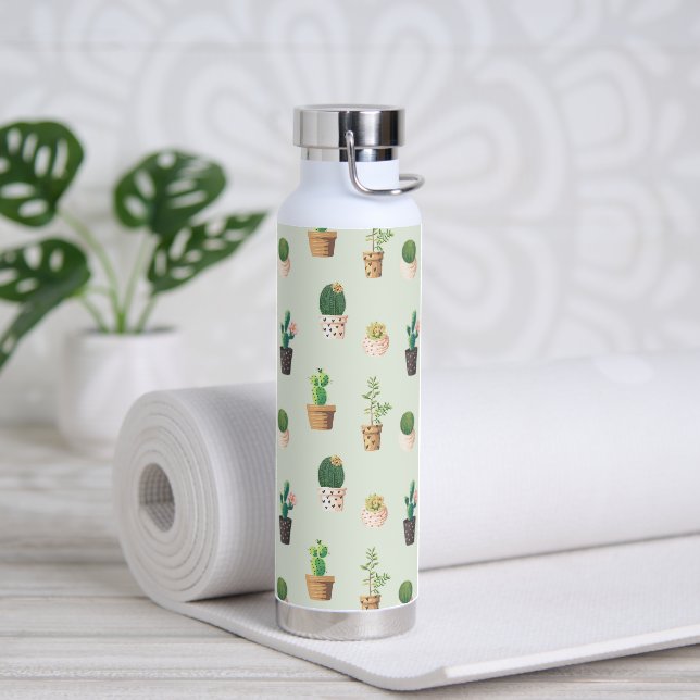 Wasserfarben-Kaktus-Muster Minze Grün Trinkflasche (Yoga)