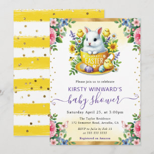 Wasserfarben Kaninchen Frühlingsblumen Babydusche Einladung