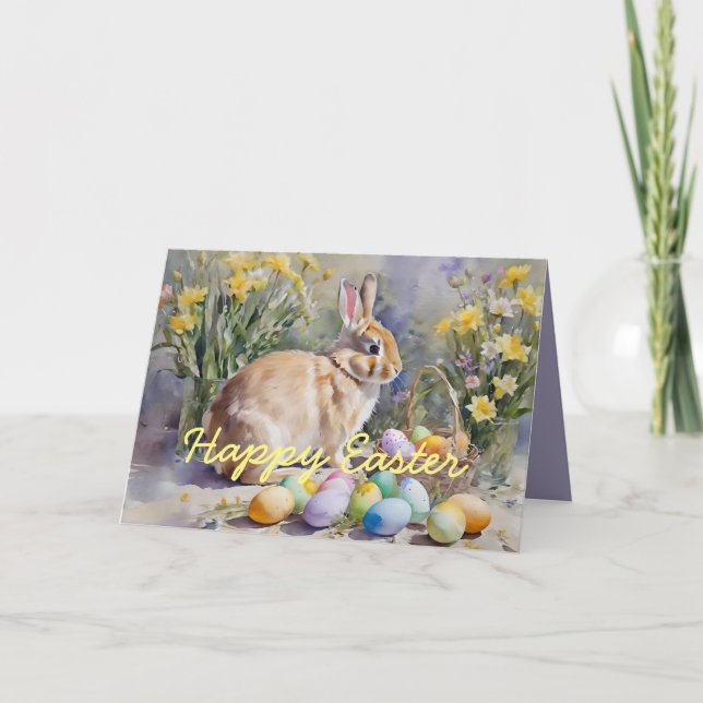 Wasserfarben-Kaninchen und Eier Ostergrußkarte Karte (Vorderseite)