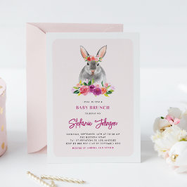 Wasserfarben-Kaninchen und violette Blumen Kinderb Einladung