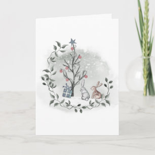 Wasserfarben Kaninchen Weihnachtsbaum Karte