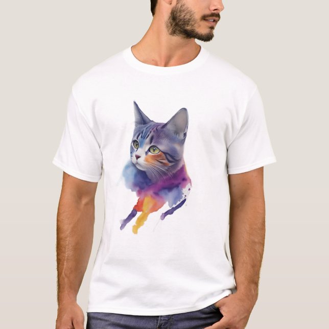 Wasserfarben-Katze T-Shirt (Vorderseite)