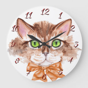 Wasserfarben-Katzenuhr Große Wanduhr