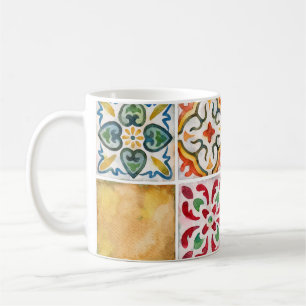 Wasserfarben-Keramikfliesen-Kollektion. Quadratisc Kaffeetasse