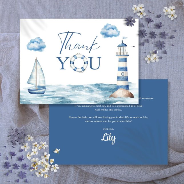 Wasserfarben-Kinderdusche Dankeskarte (Watercolor Nautical Baby Shower Thank You Card)