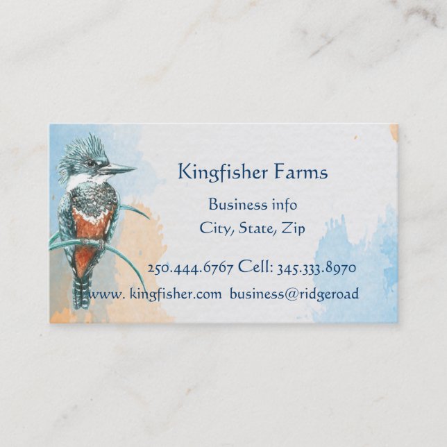 Wasserfarben-Kingfisher-Business-Logo Visitenkarte (Vorderseite)
