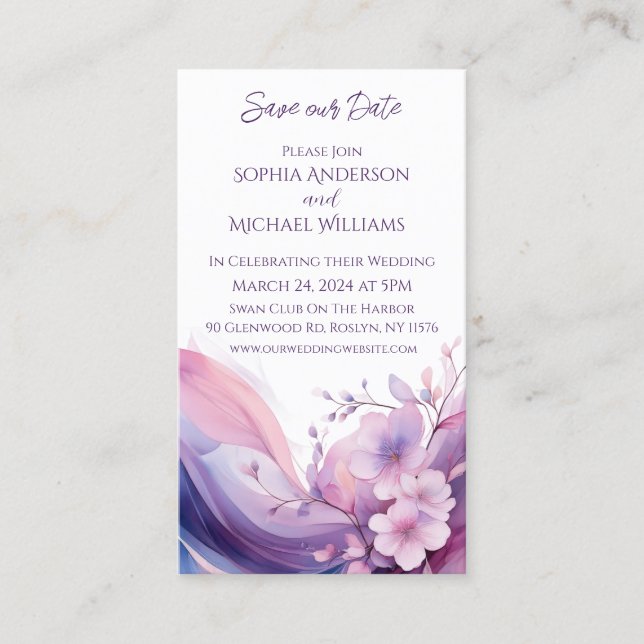 Wasserfarben-Kirschblüten Hochzeiten Save the Date Visitenkarte (Vorderseite)