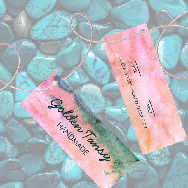 Wasserfarben Kleidung Schmuck Preis Größe Hängemar Mini Visitenkarte (Watercolor Pink Green Clothing Jewelry Price Size Hang Tag
)