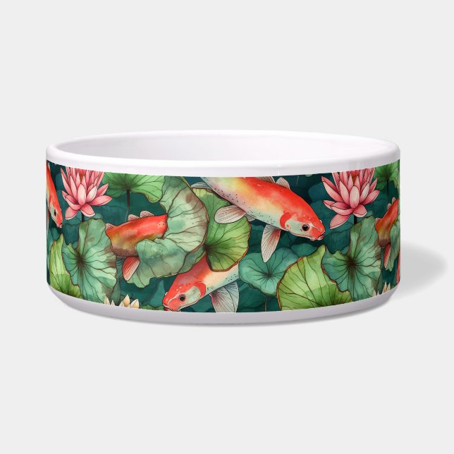 Wasserfarben Koi und Wasser Lilien Keramik Pet Bow Napf (Vorderseite)