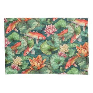 Wasserfarben Koi und Wasser Lilien Pillowcase Kissenbezug