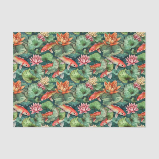 Wasserfarben-Koi und Wasser-Lilien-Tissue Seidenpapier (Vorderseite)