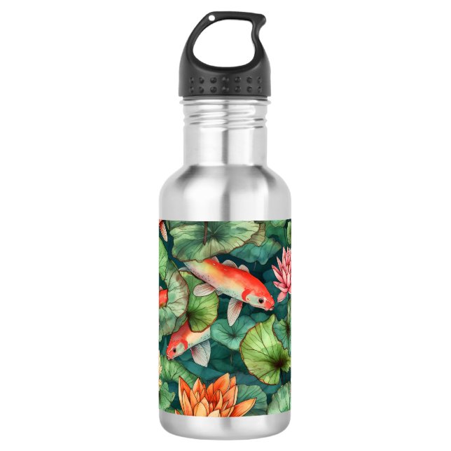 Wasserfarben Koi und Wasser Lilien Wasserflasche (Vorderseite)