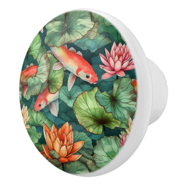 Wasserfarben-Koi- und Wasserlilien-Keramik Keramikknauf (Rechts)