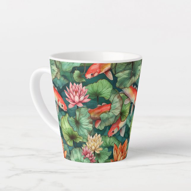 Wasserfarben Koi und Wasserlilien Latte Tasse (Linke Ecke)