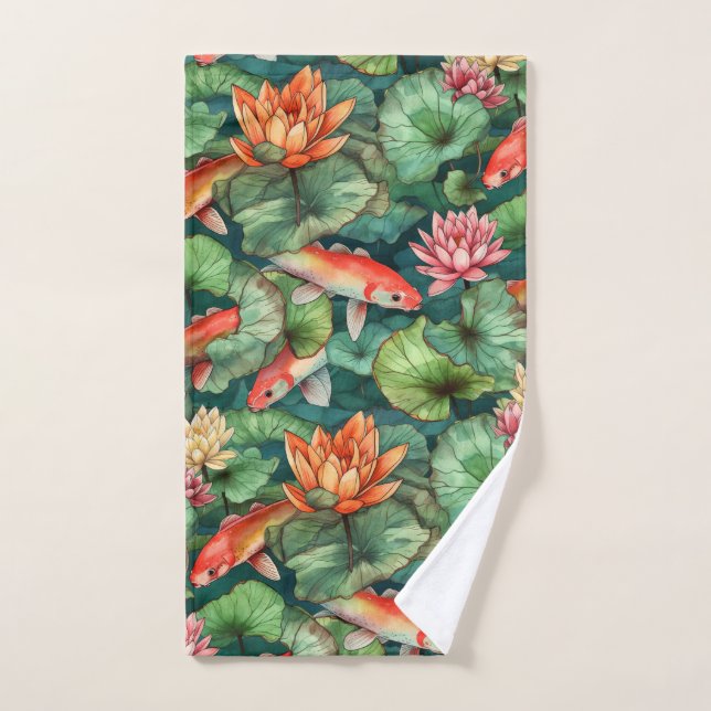 Wasserfarben Koi & Water Lilien Handtuch (Handtuch)