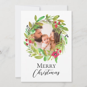 Wasserfarben Kranz Familie Foto Frohe Weihnachten
