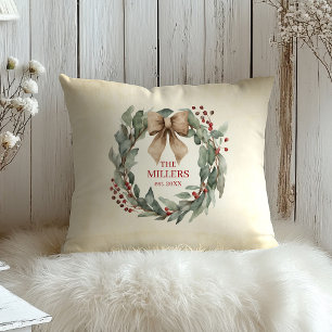 Wasserfarben-Kranz Weihnachten Kissen