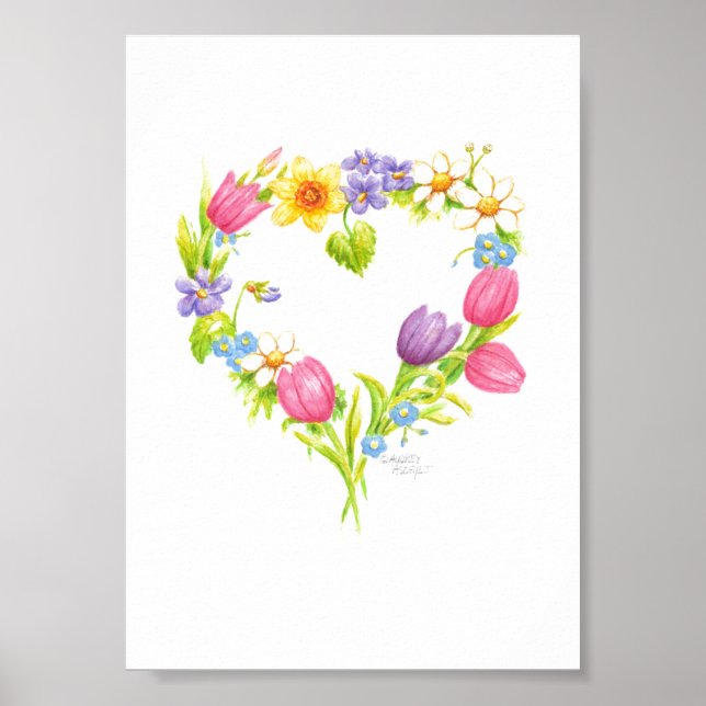 Wasserfarben-Kreideposter Blume 5 x 7 Poster (Vorne)