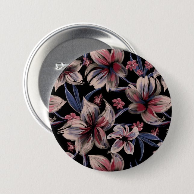 Wasserfarben Krimson Floral auf schwarz Button (Vorne & Hinten)
