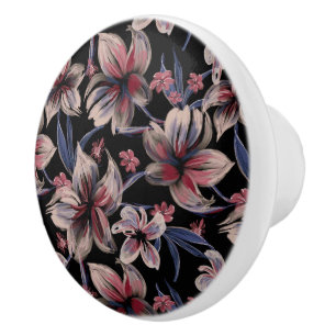 Wasserfarben Krimson Floral auf schwarz Keramikknauf