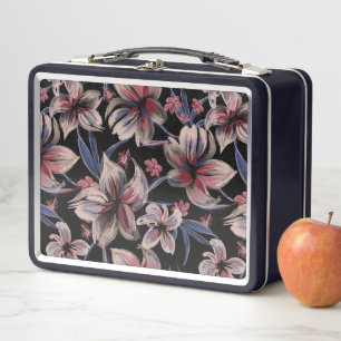 Wasserfarben Krimson Floral auf schwarz Metall Brotdose