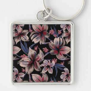 Wasserfarben Krimson Floral auf schwarz Schlüsselanhänger
