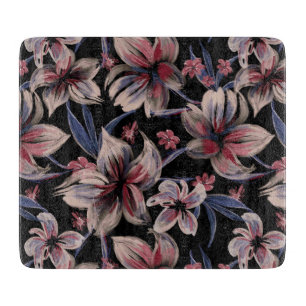 Wasserfarben Krimson Floral auf schwarz Schneidebrett