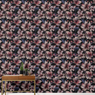 Wasserfarben Krimson Floral auf schwarz Tapete