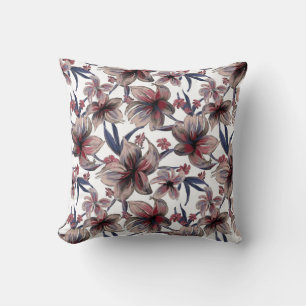 Wasserfarben Krimson Floral auf Weiß Kissen