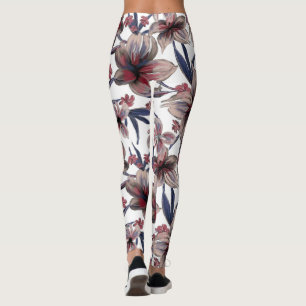 Wasserfarben Krimson Floral auf Weiß Leggings