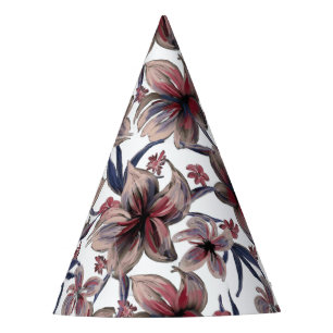 Wasserfarben Krimson Floral auf Weiß Partyhütchen