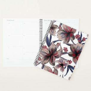 Wasserfarben Krimson Floral auf Weiß Planer