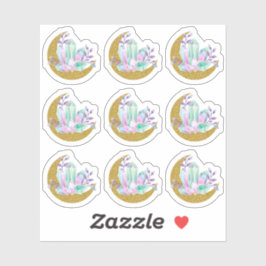 Wasserfarben-Kristalle & Gold Sparkle Crescent Moo Aufkleber