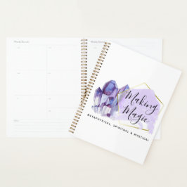 Wasserfarben-Kristalle und geometrisches Boho-Logo Planer
