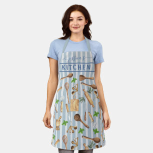 Wasserfarben-Küchen-Monogramm-Besteck Modern Blau Schürze