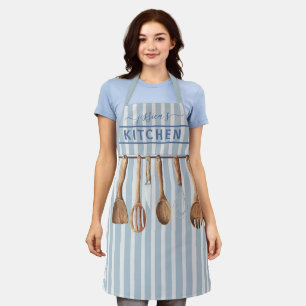 Wasserfarben-Küchen-Monogramm-Besteck Modern Blau Schürze