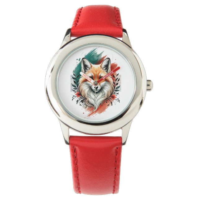 Wasserfarben Kunst - Eleganter Mystic Fox eWatch Armbanduhr (Vorderseite)